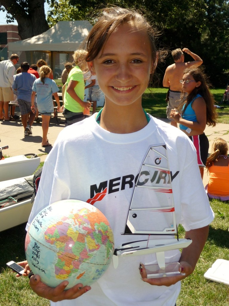 Katelyn Kohl with O'Pen BIC Spirit trophies - O'Pen BIC North American Championships © Nevin Sayre